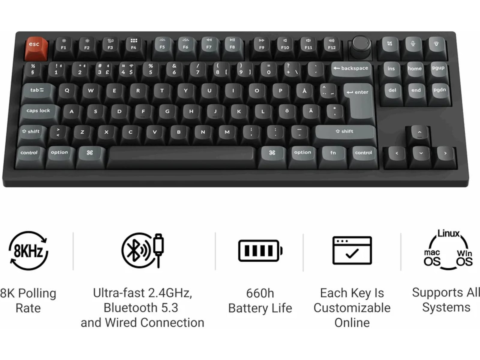 Keychron V3 Ultra 80% 8K Brown Trådløst Gamingtastatur Gamingkeyboard