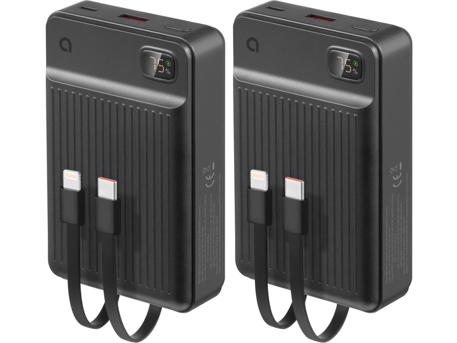 Andersson 20.000mAh Powerbank m/ integrerede kabler 2pk Powerbank