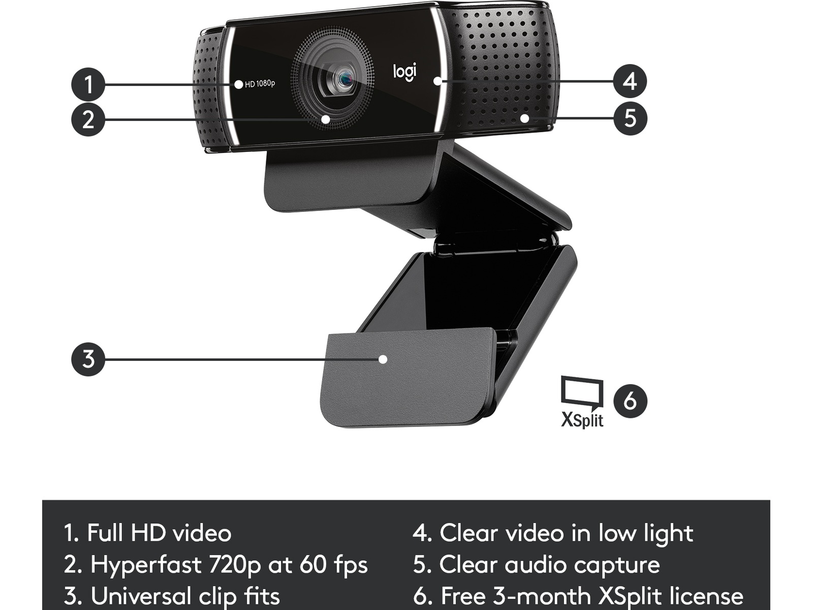 Logitech C922 30FPS 1080P Professional Streaming Webcam Webkameraer