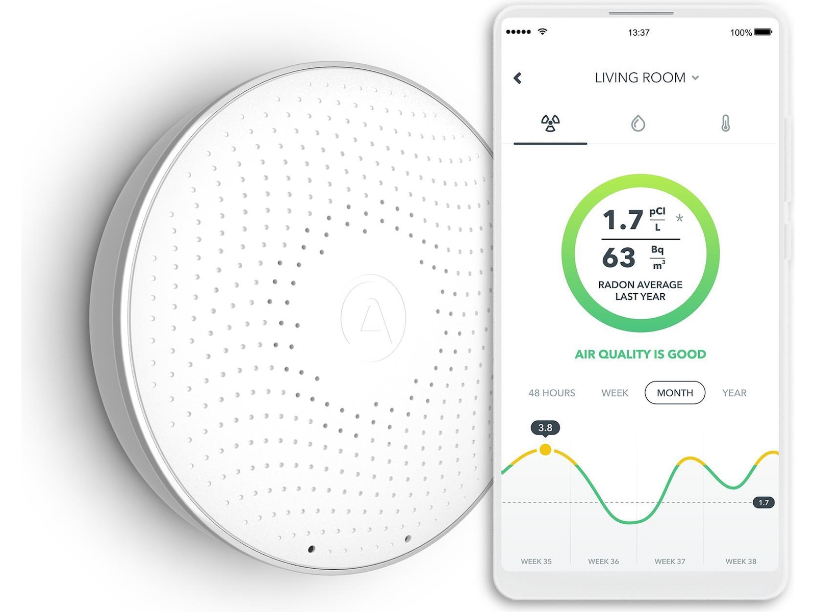 Airthings Wave Radonmåler (hvid) Luftkvalitetsmålere
