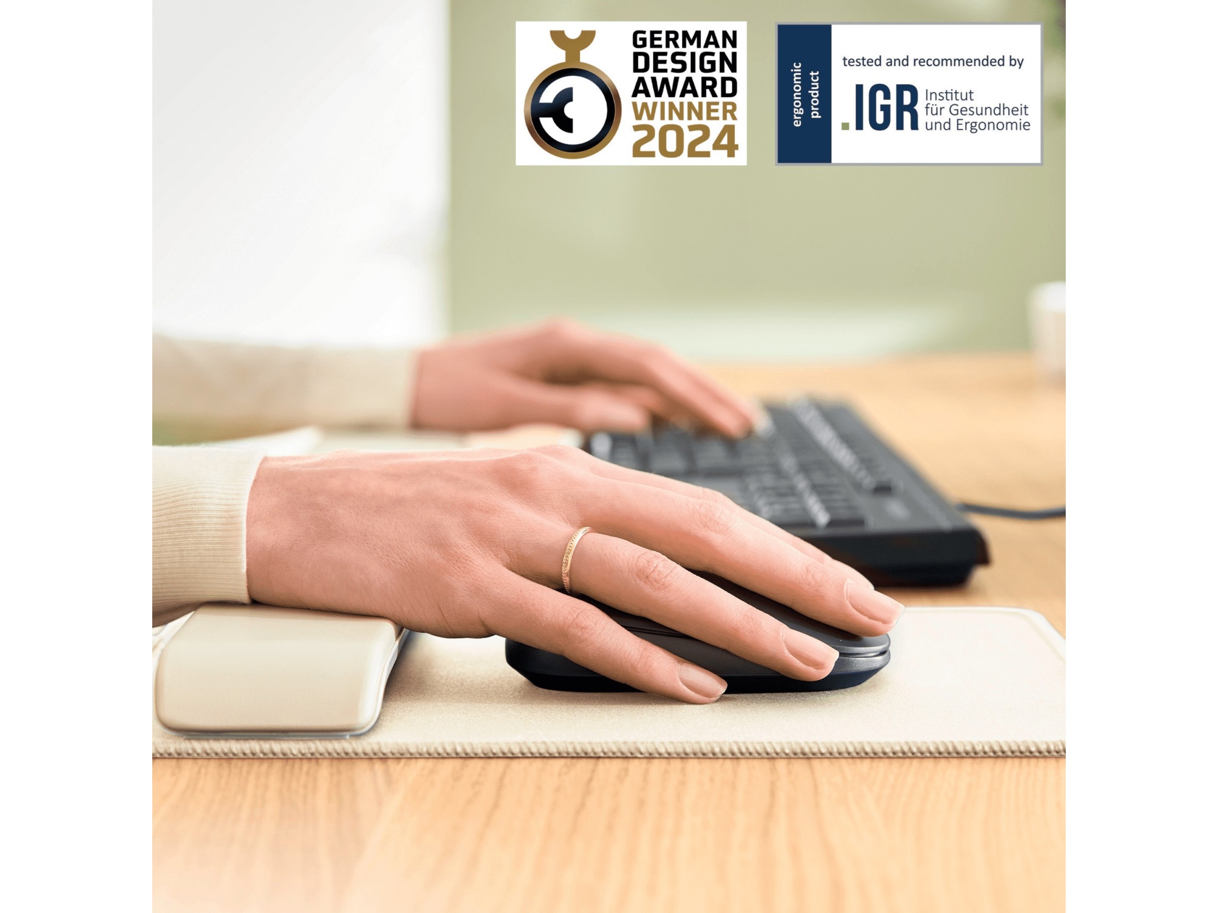 Leitz Ergo musemåtte med håndledsstøtte (lysegrå) Håndleddstøtte