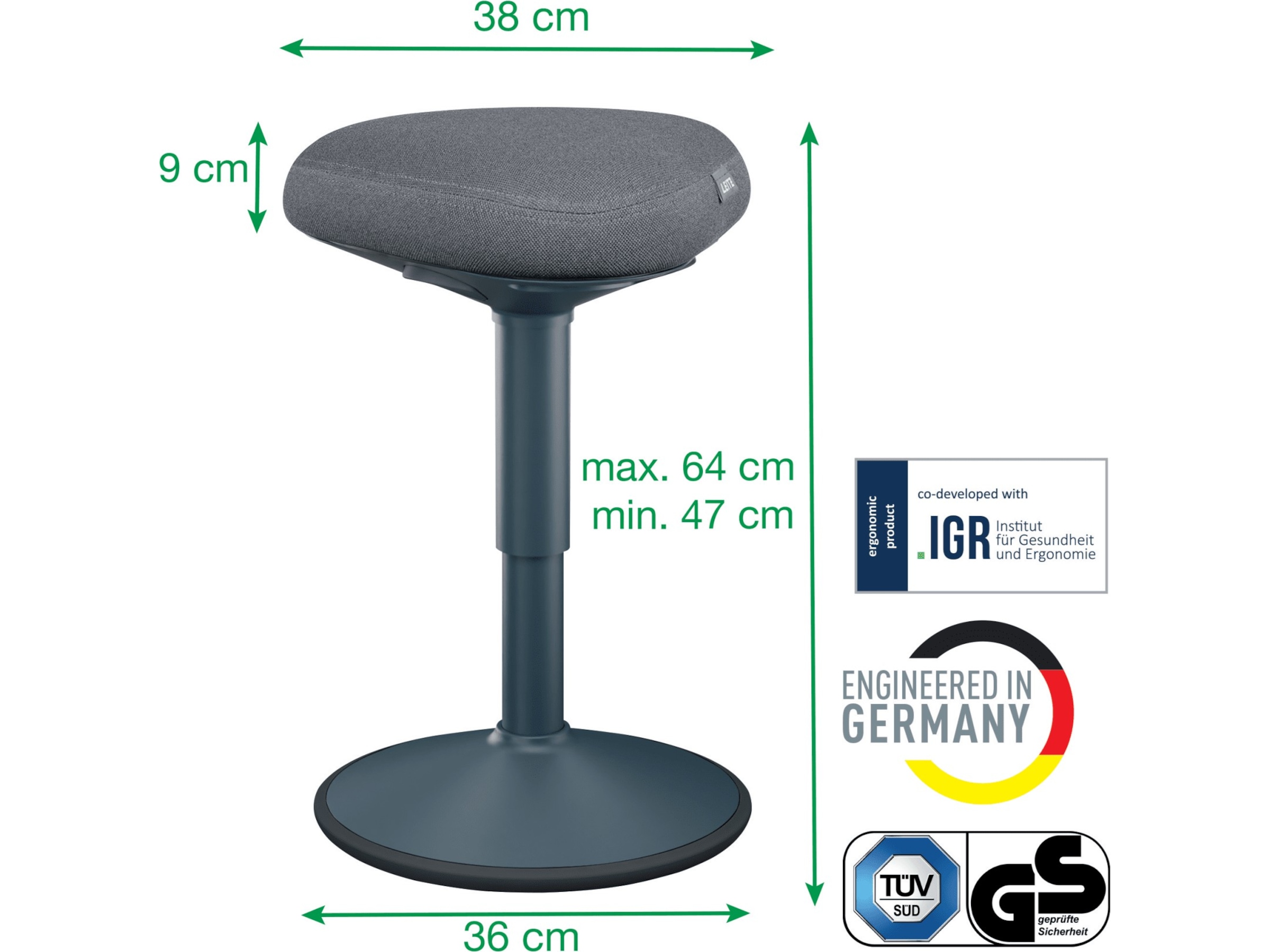 Leitz Ergo Active Balance stol med komfortsæde (mørkegrå) Kontorstole