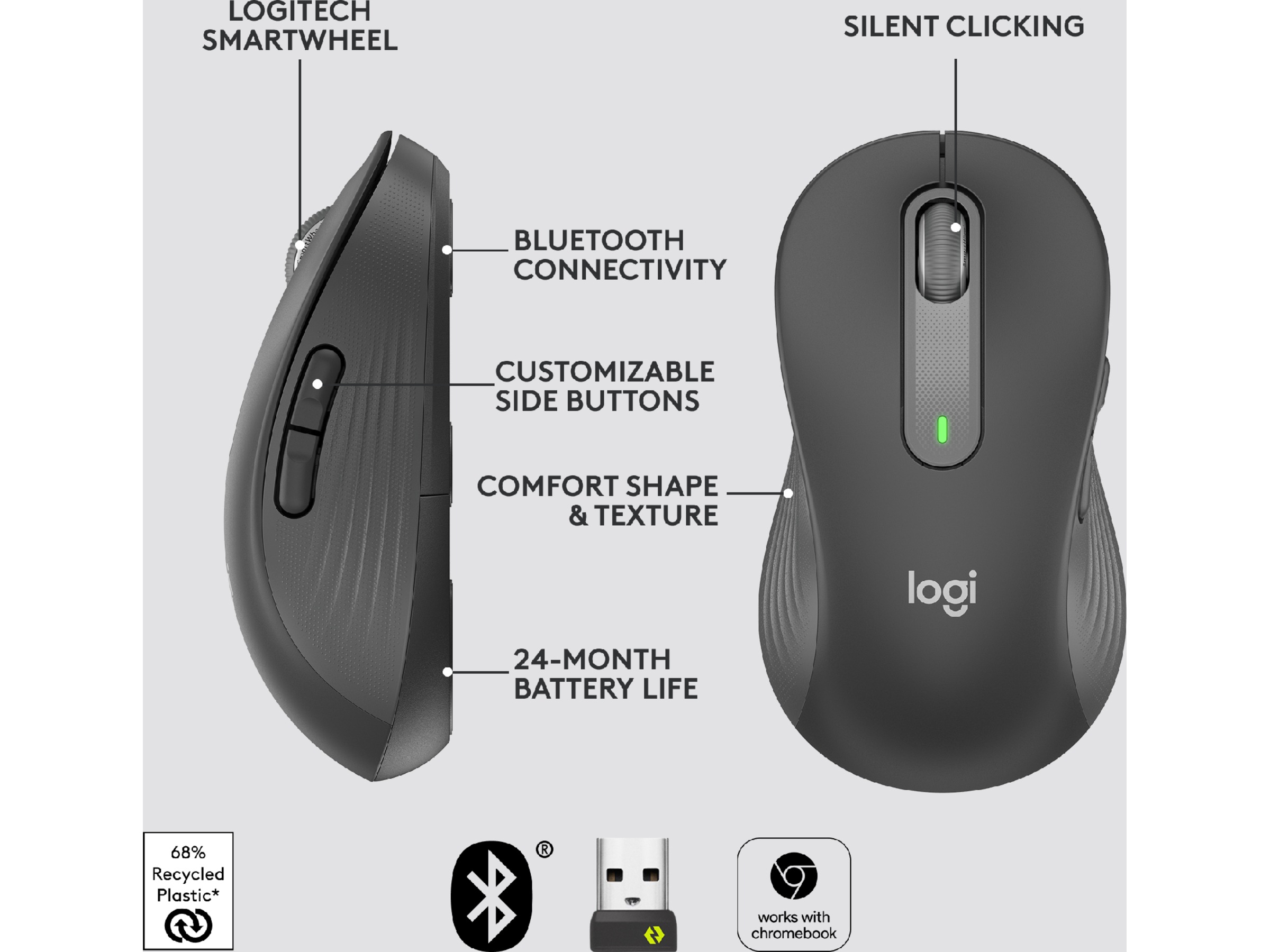 Logitech Signature M650 Large trådløs mus (grafitgrå) Mus