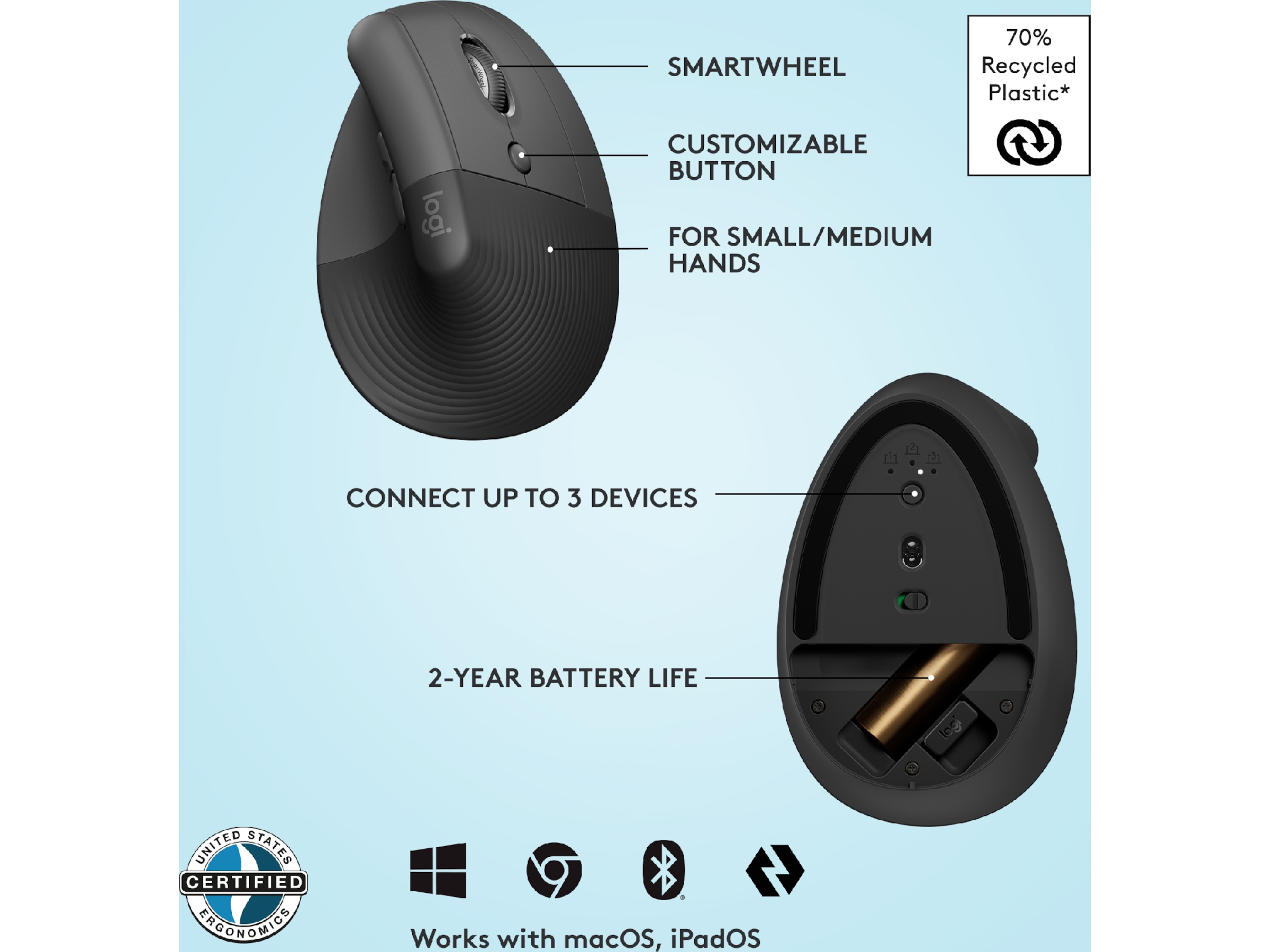 Logitech Lift Vertikal mus (graphite) Mus