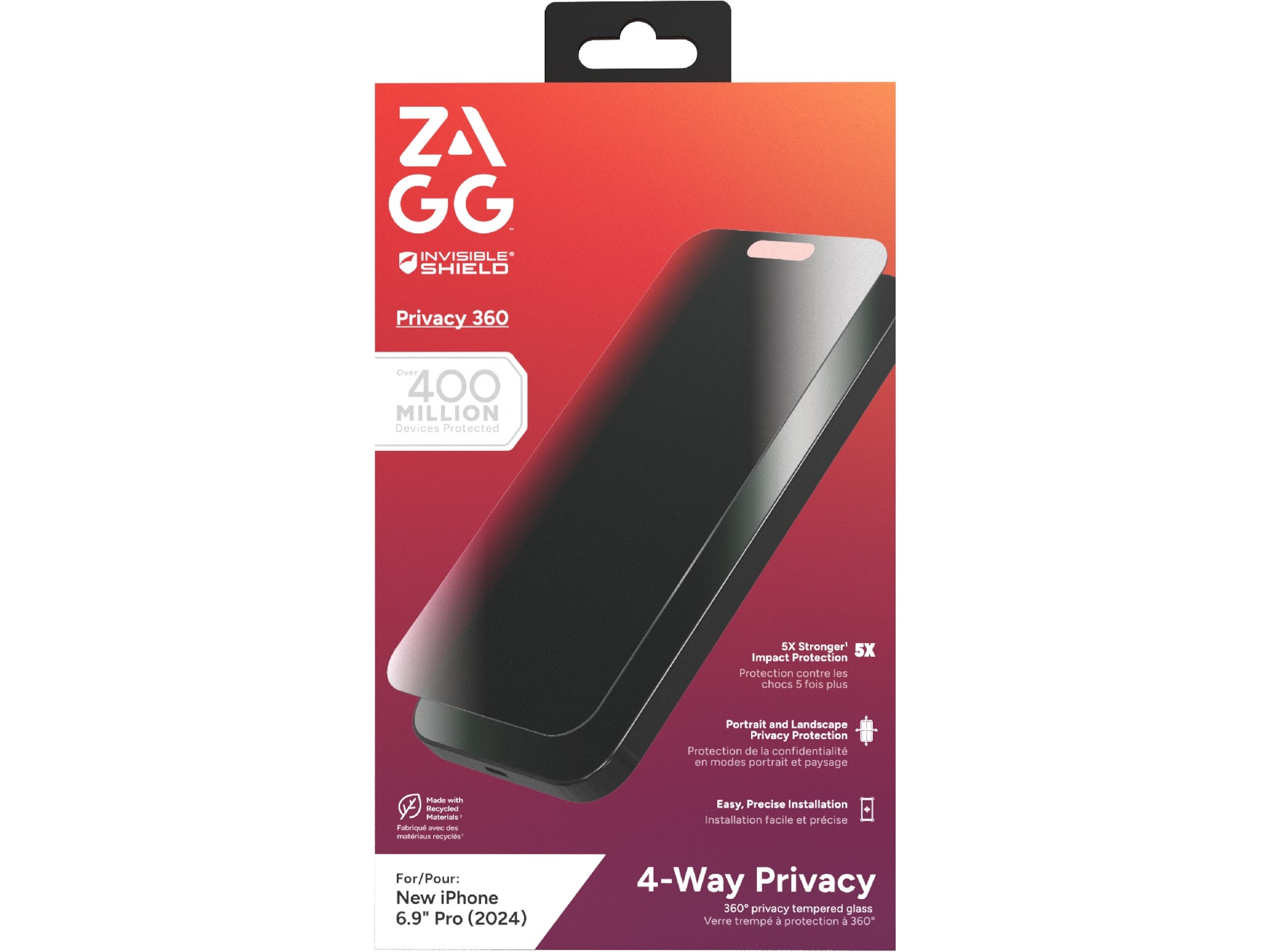 InvisibleShield Glass Elite iPhone 16 Pro Max Privacy 360 Skærmbeskytter Skærmbeskyttelse mobiltelefon