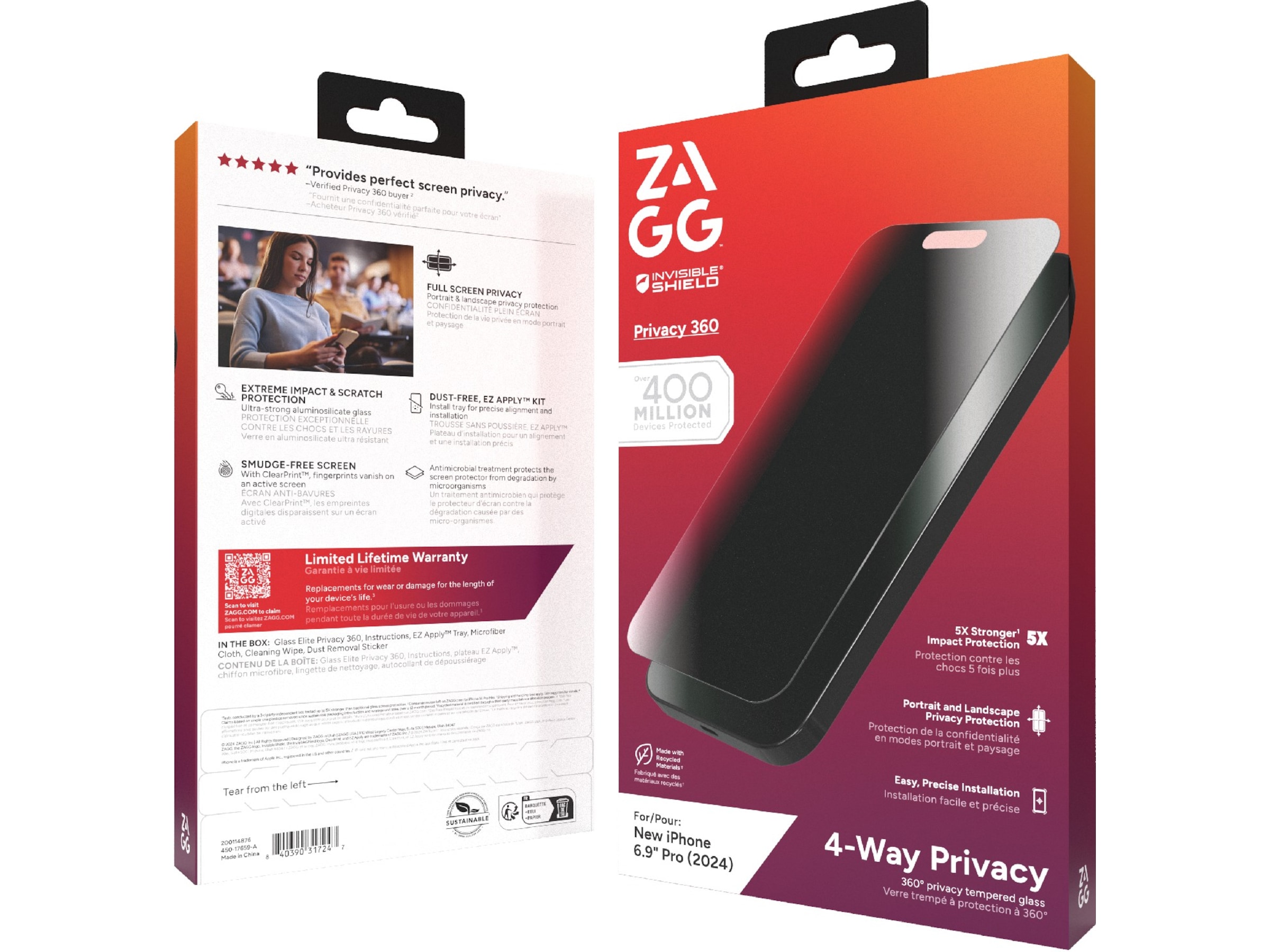 InvisibleShield Glass Elite iPhone 16 Pro Max Privacy 360 Skærmbeskytter Skærmbeskyttelse mobiltelefon