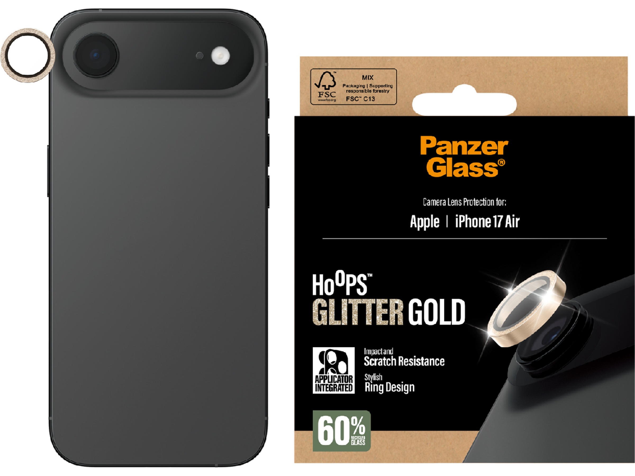 PanzerGlass iPhone Air Hoops Linsebeskytter (glitter gold) Skærmbeskyttelse mobiltelefon
