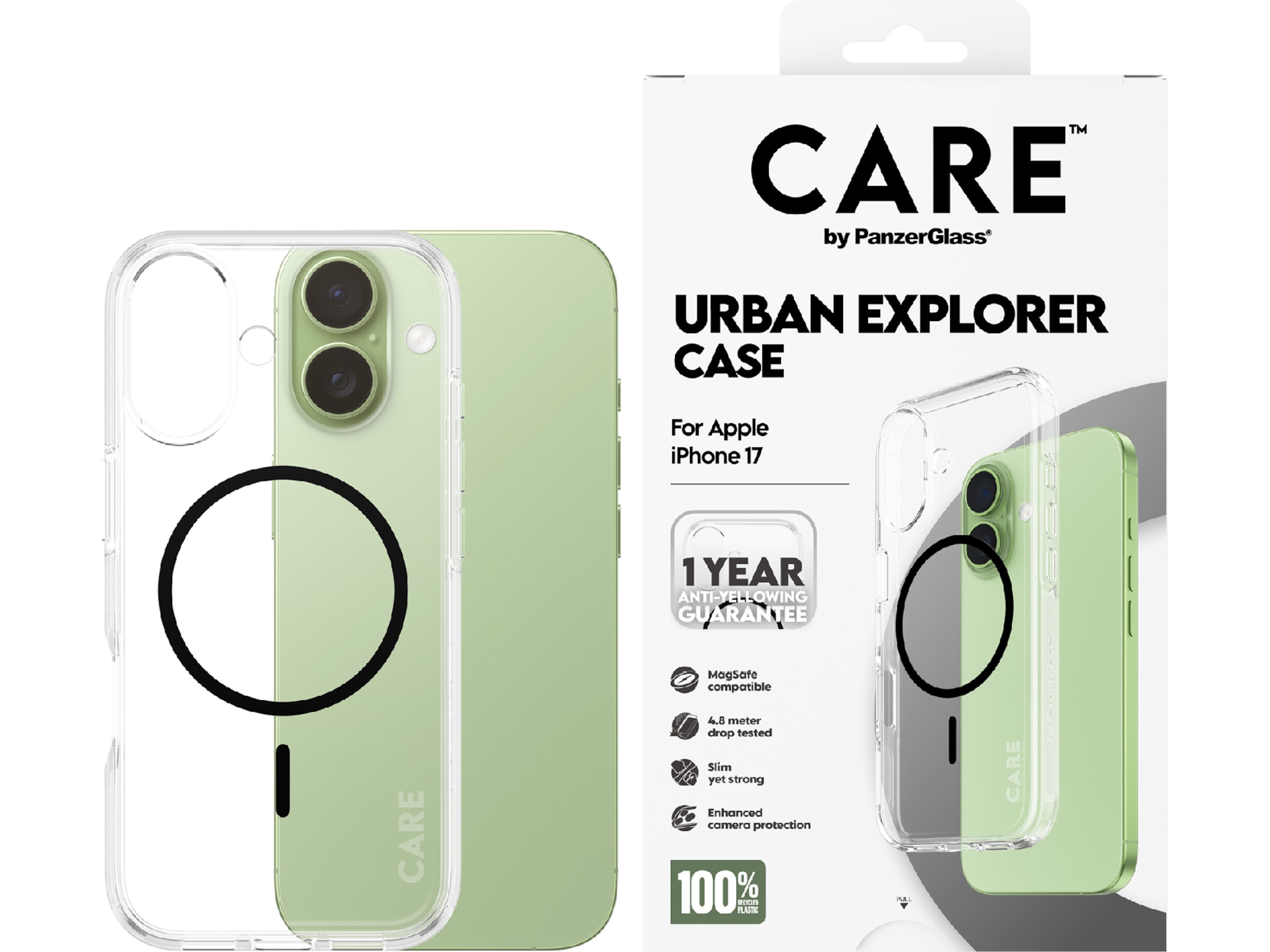 PanzerGlass CARE iPhone 17 Urban Explorer cover (gennemsigtig/sort) Mobilcover