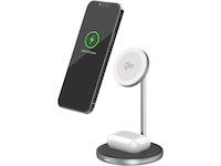 Andersson 2-i-1 Qi2 20W trådløs ladestation (sølv) Trådløs oplader
