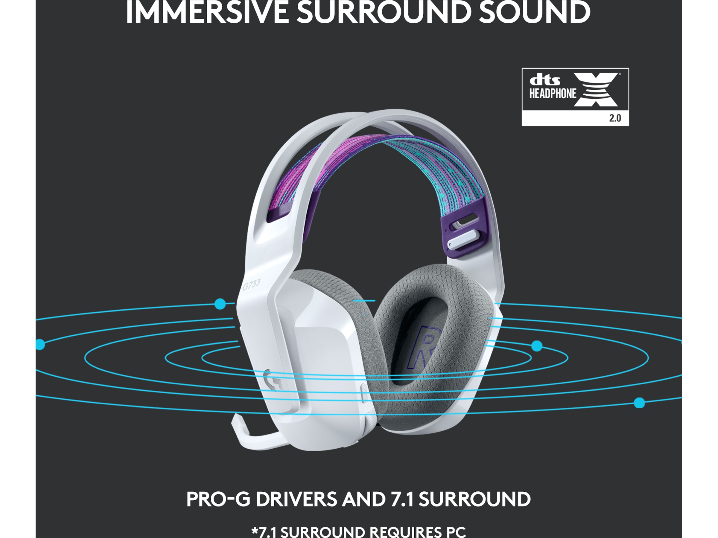 Logitech G733 LIGHTSPEED Trådløst Gaming Headset (hvid) Gamingheadset