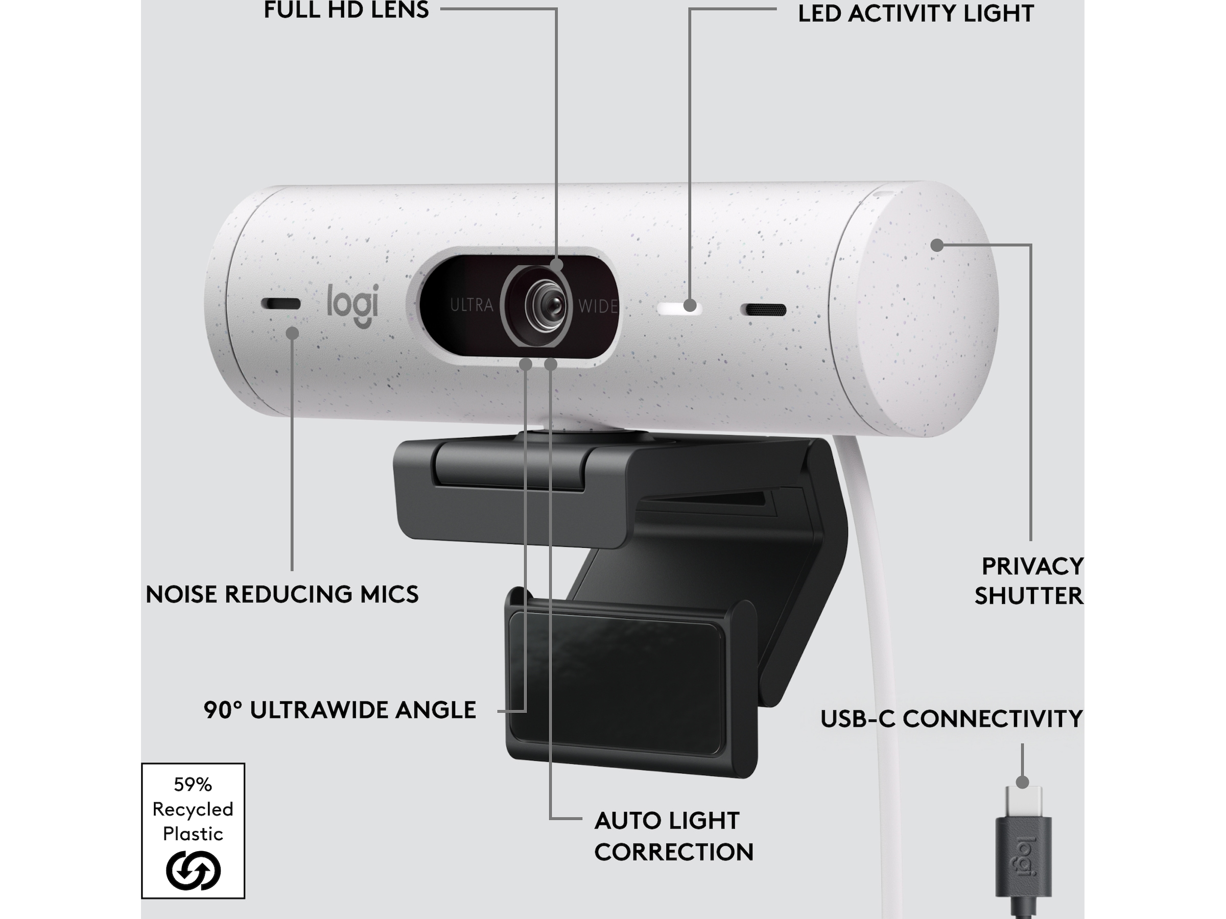 Logitech Brio 500 webcam (off-white) Webkameraer