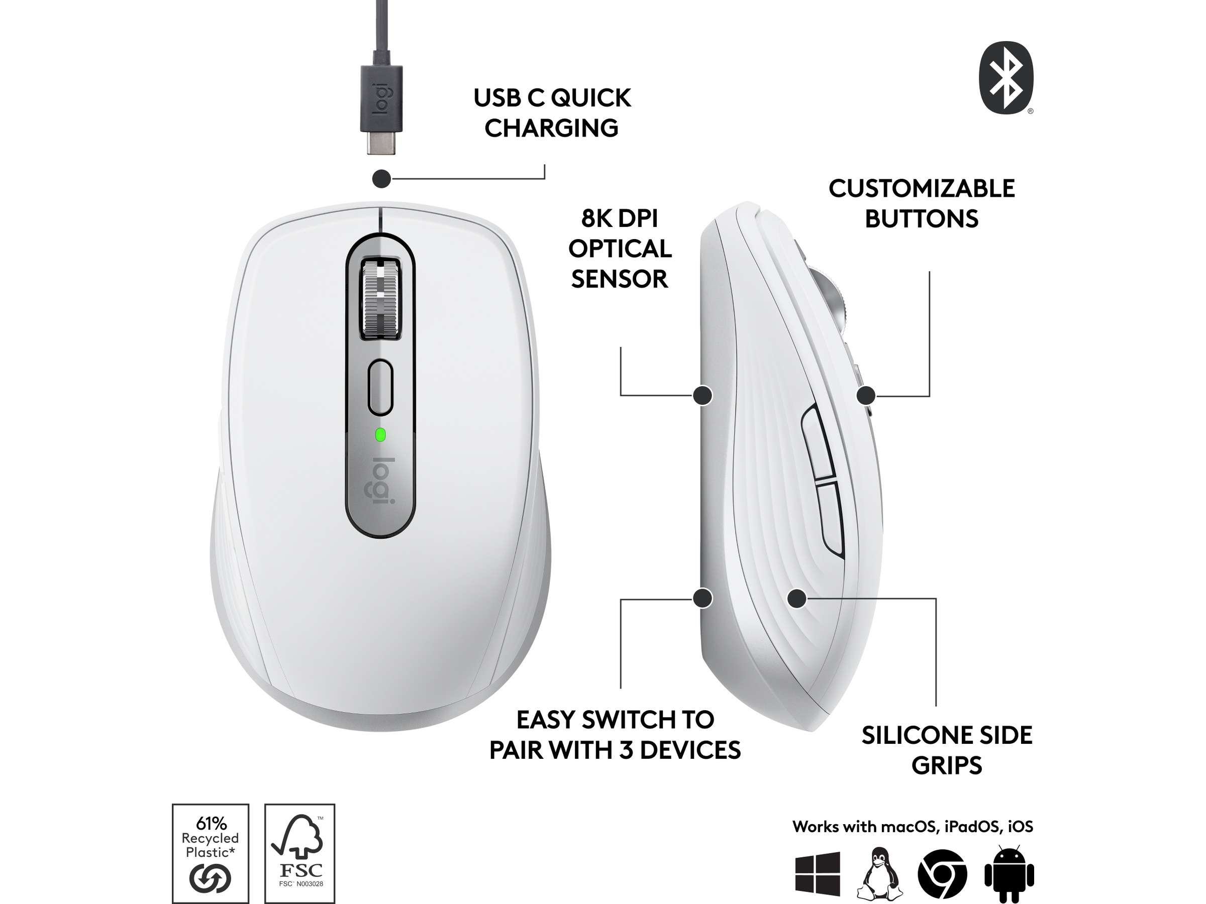 Logitech MX Anywhere 3S trådløs mus (pale grey) Mus