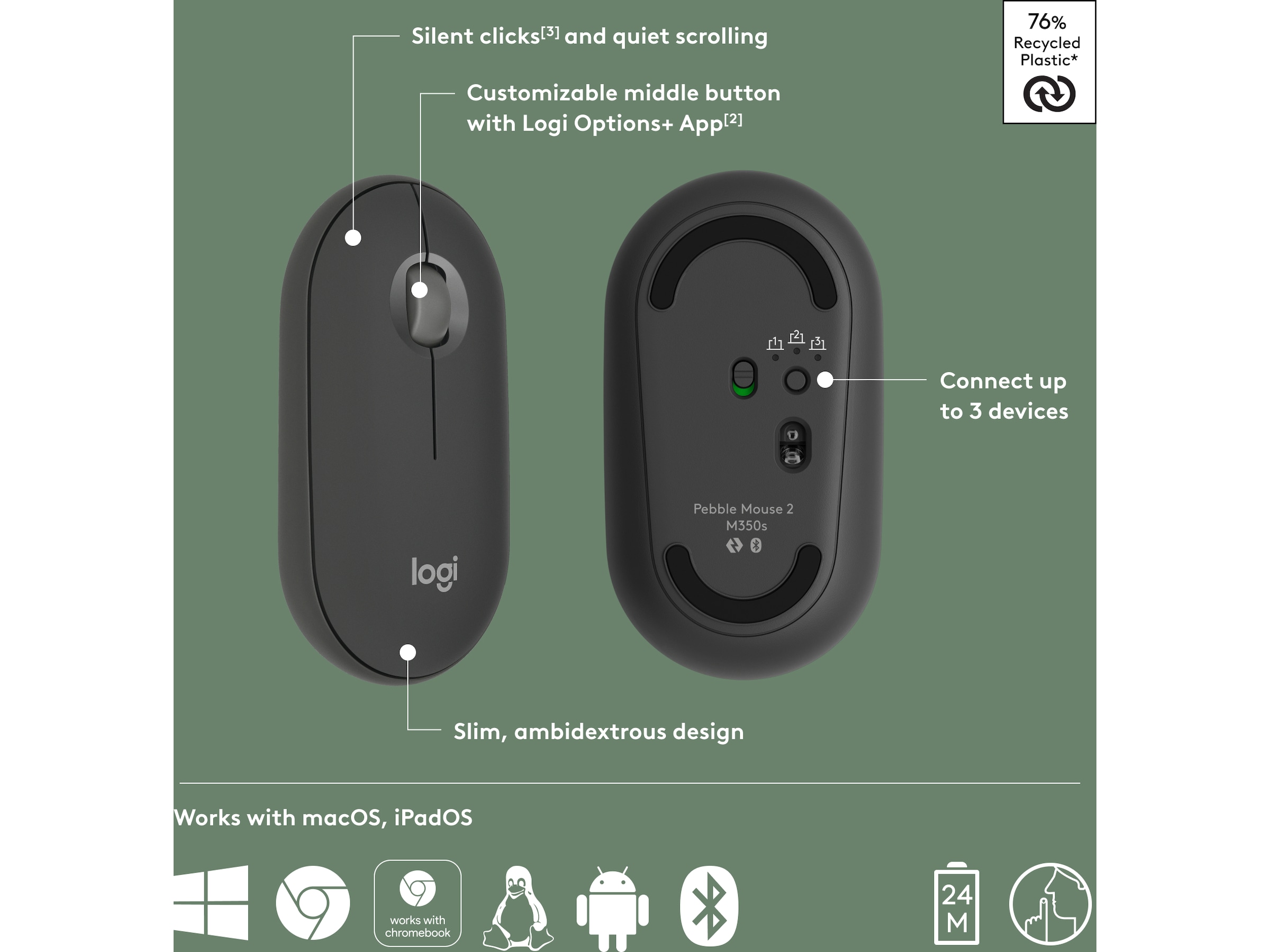 Pebble Mouse 2 M350s (sort) Mus