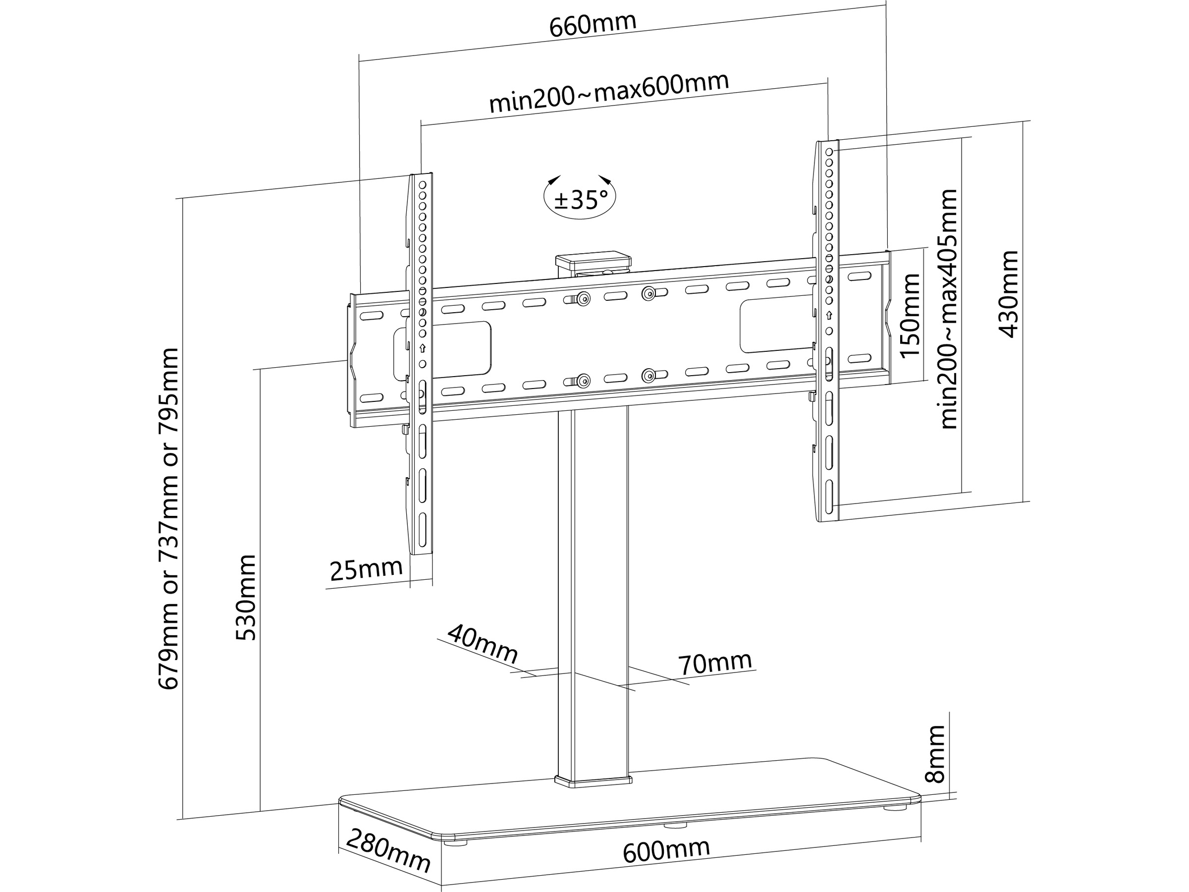 Andersson BHM 2.4 bordstativ TV med glasplade TV-ophæng & stativ