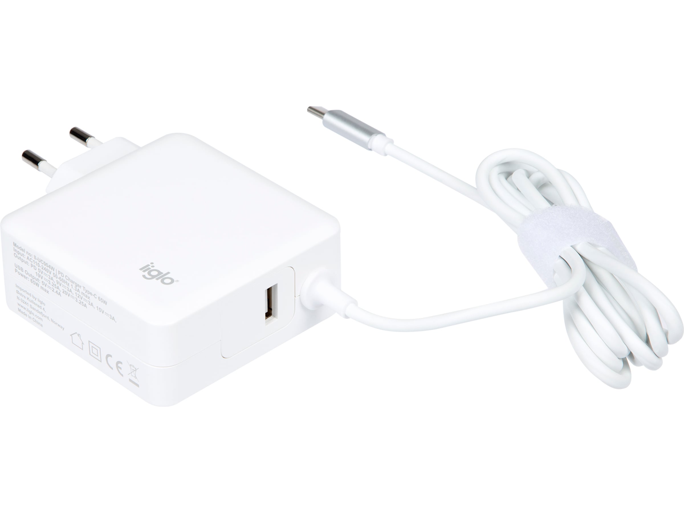 iiglo universal oplader til PC, telefon og tablet, USB-C 65W Batteri og lader