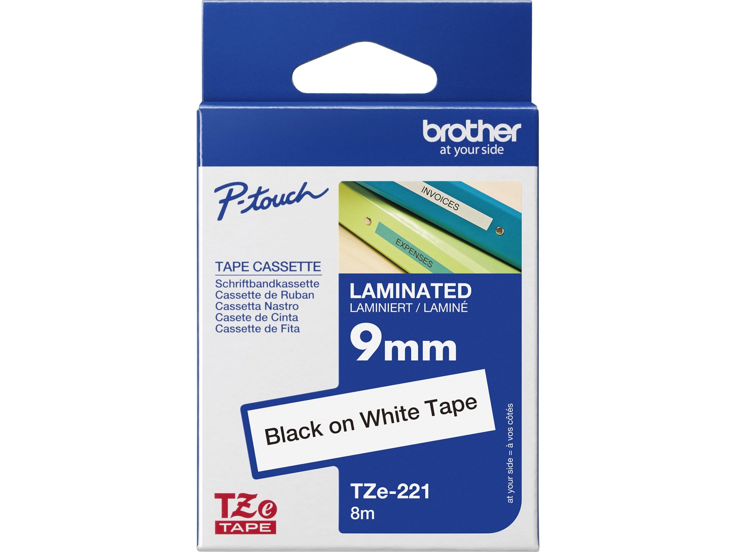 Brother Tape TZE221 9mm Sort/Hvid Label produkter