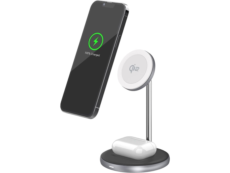 Andersson 2-i-1 Qi2 20W trådløs ladestation (sølv) Trådløs oplader