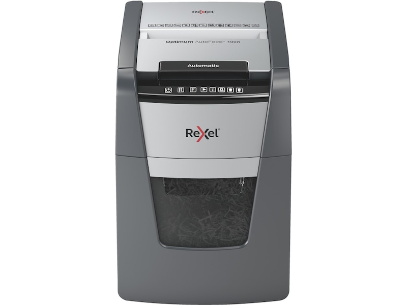 Rexel makulator Optimum AutoFeed+ 100X automatisk krydsklip P4 Makuleringsmaskiner