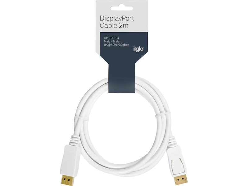 Displayport kabel 2m (hvid) Monitor