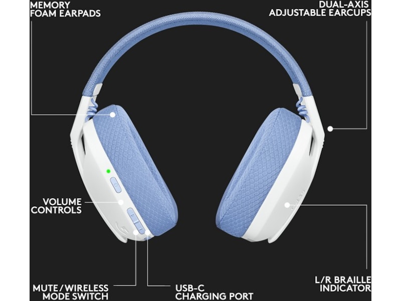 Logitech G435 LIGHTSPEED Trådløst Gaming Headset (hvid/blå) Gamingheadset