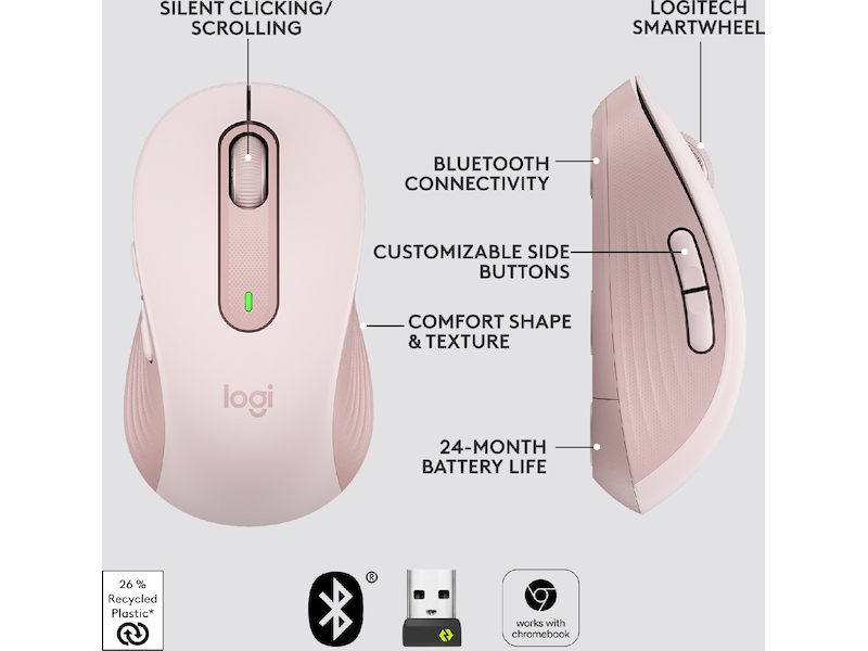 Logitech Signature M650 Large trådløs mus Pink Mus