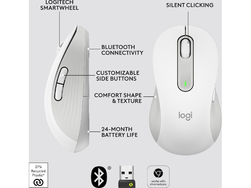 Logitech Signature M650 Large trådløs mus Offwhite Mus