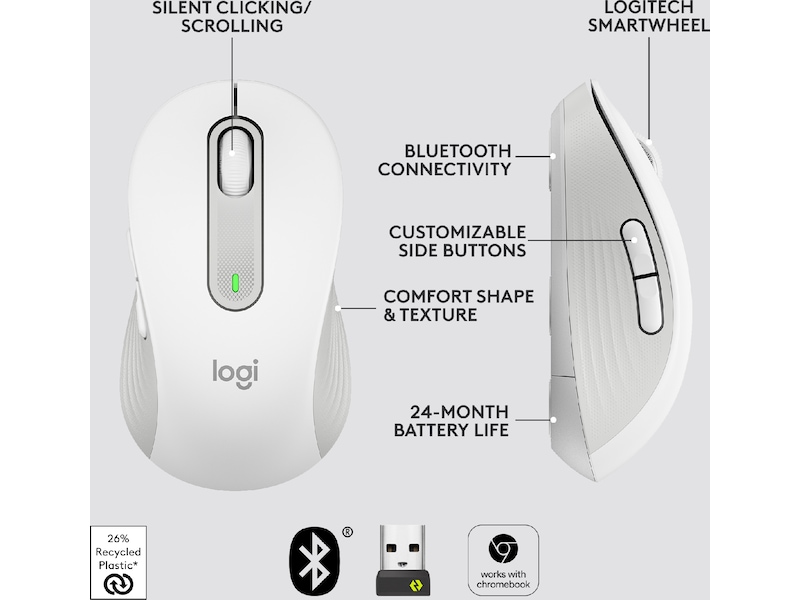 Logitech Signature M650 Medium  trådløs mus Offwhite Mus