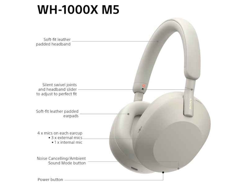 Sony WH-1000XM5 Trådløse høretelefoner, Over-Ear (sølv) Høretelefoner