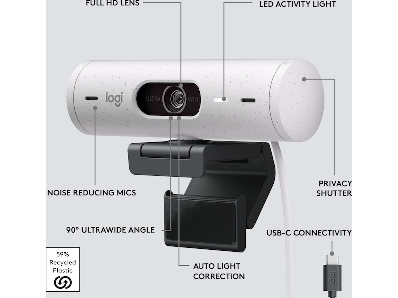 Logitech Brio 500 webcam (off-white) Webkameraer