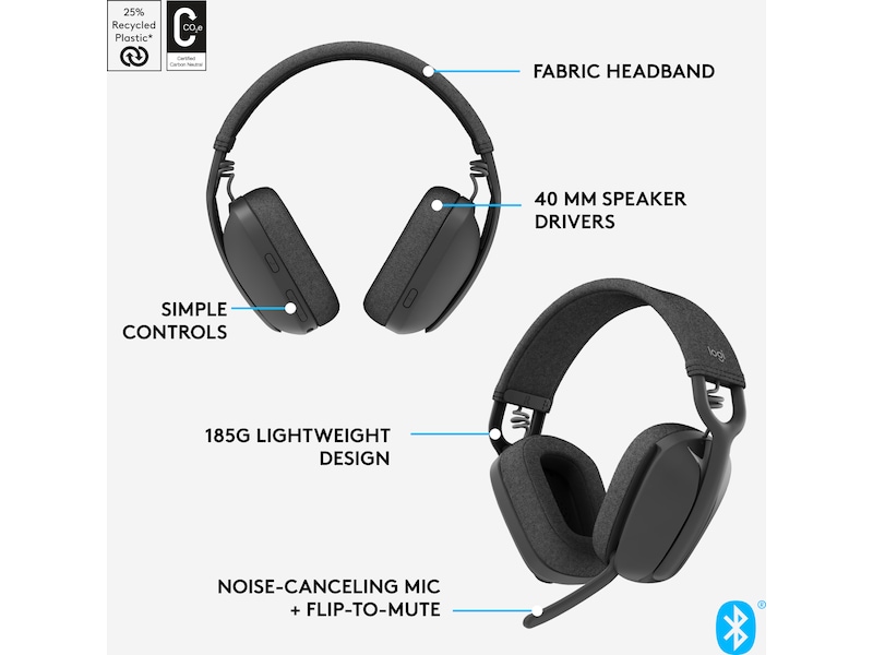 Logitech Zone Vibe 100 trådløs headset (grafitgrå) Høretelefoner