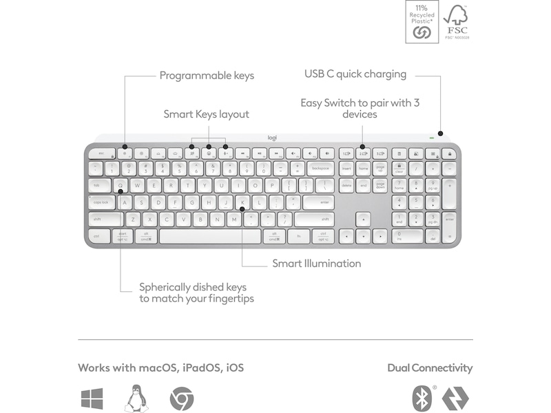 Logitech MX Keys S trådløst tastatur (pale grey) Keyboards