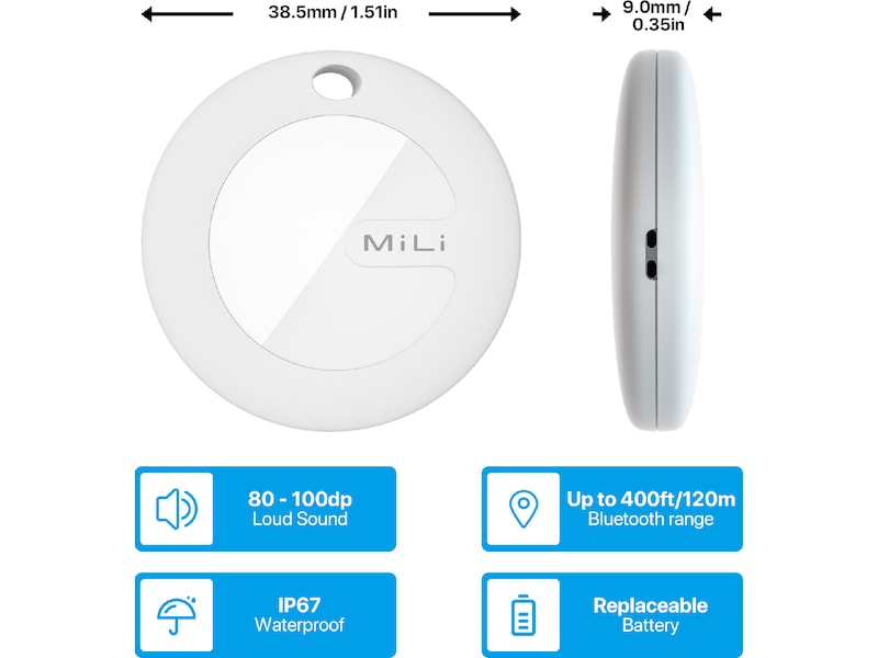 MiLi MiCollar Halsbånd til hunde, med sporingschip (sort) Bluetooth tracker & GPS