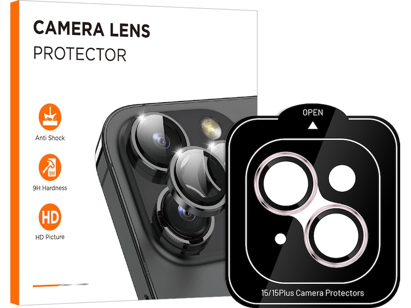 iiglo iPhone 15 / 15 Plus Linsebeskytter lyserød ramme (lyserød) Skærmbeskyttelse mobiltelefon