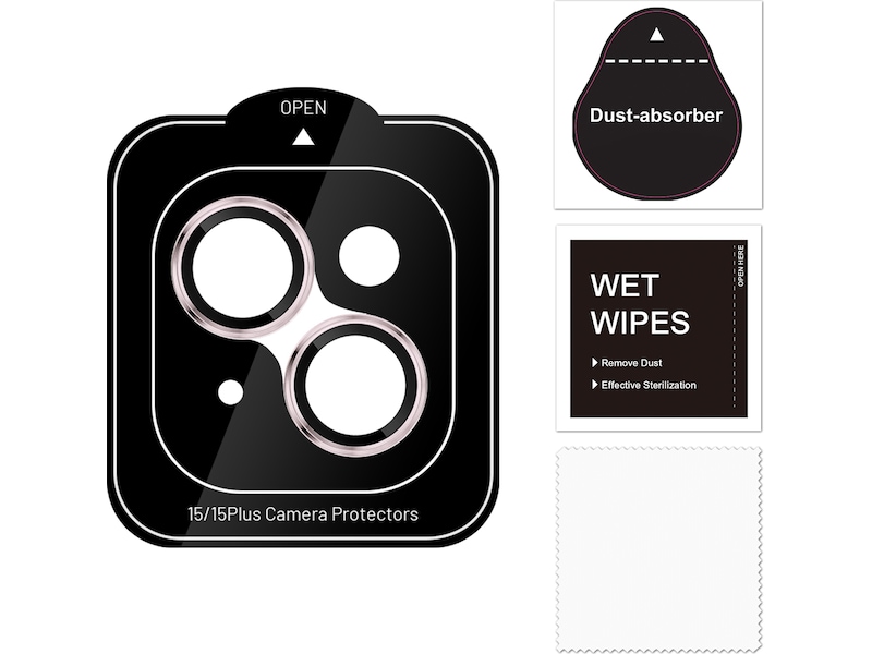 iiglo iPhone 15 / 15 Plus Linsebeskytter lyserød ramme (lyserød) Skærmbeskyttelse mobiltelefon