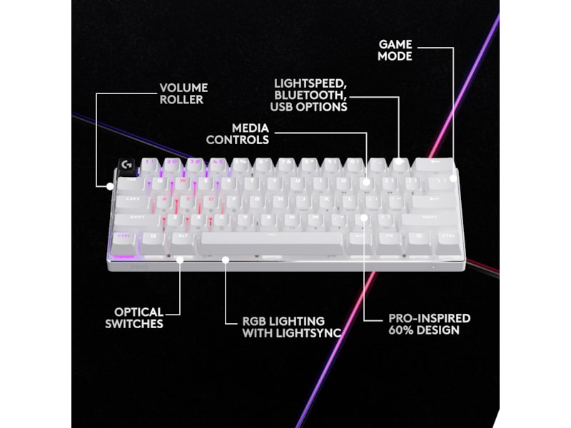 Logitech G Pro X 60 Lightspeed Linear trådløst gamingtastatur (hvid) Gamingkeyboard