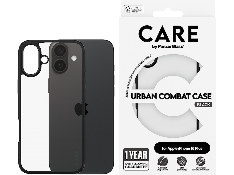 PanzerGlass CARE iPhone 16 Plus Urban Combat cover (gennemsigtig) Mobilcover