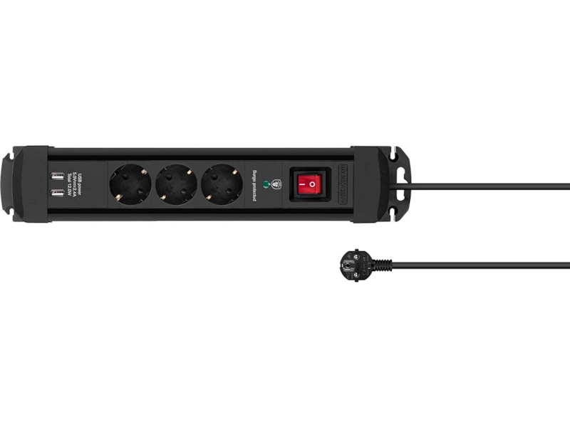 Andersson Strømfordeler 3x stik og 2x USB 1,5m (sort) Forlængerkabel & strømskinne