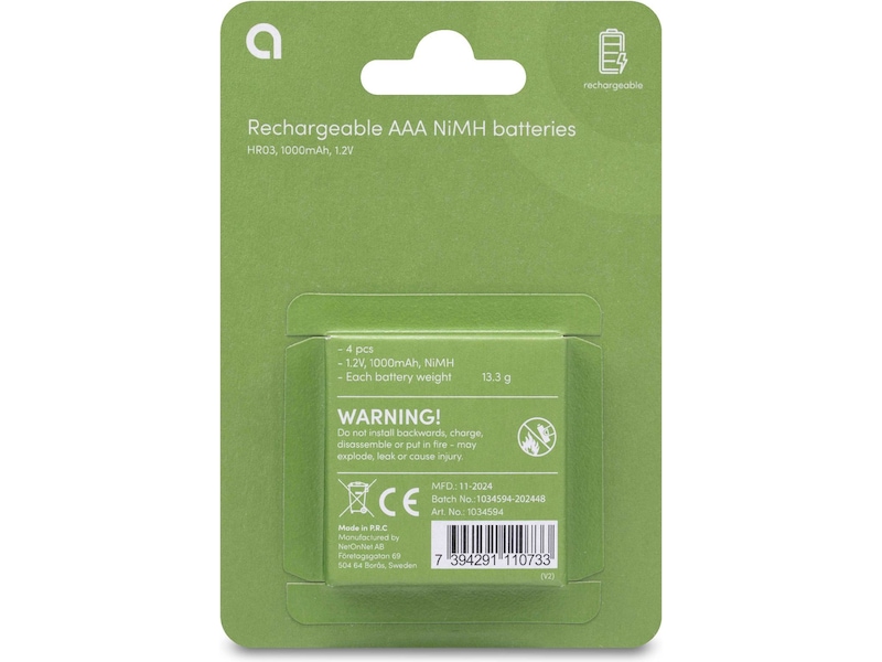 Andersson genopladeligt AAA batteri, 4-pk Generelle batterier
