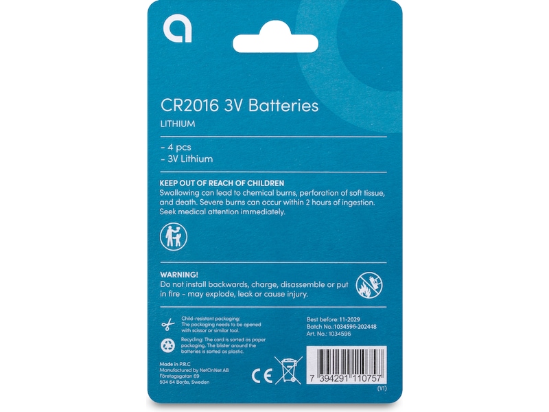 Andersson CR2016 Lithium batteri, 4-pk Generelle batterier