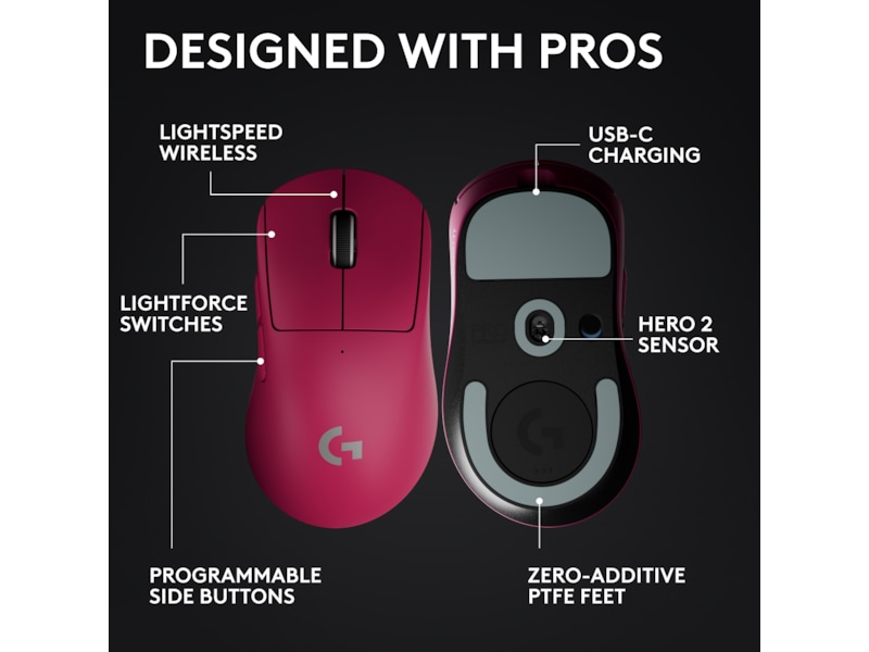 Logitech G Pro X Superlight 2 DEX trådløs gamingmus (lyserød) Gamingmus