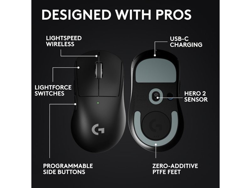 Logitech G Pro X Superlight 2 DEX trådløs gamingmus (sort) Gamingmus