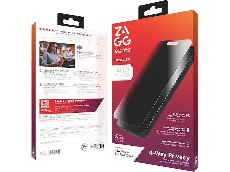 InvisibleShield Glass Elite iPhone 16 Pro Max Privacy 360 Skærmbeskytter Skærmbeskyttelse mobiltelefon