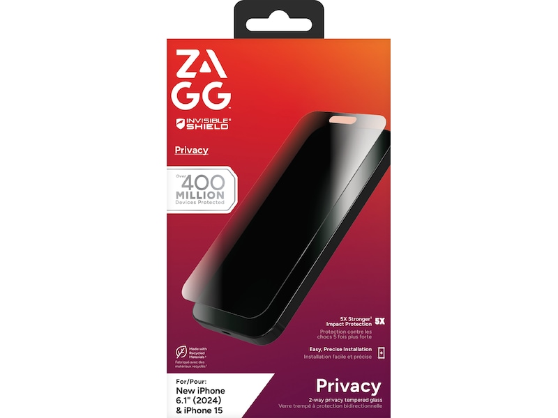 InvisibleShield Glass Elite iPhone 16 /15 Privacy Skærmbeskytter Skærmbeskyttelse mobiltelefon