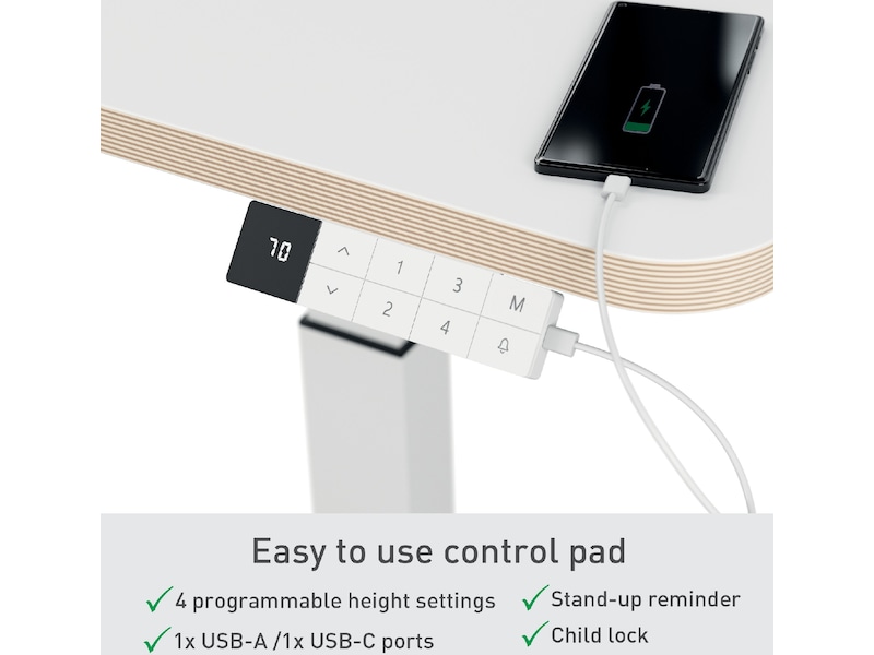 Leitz Ergo Hæve-Sænke Skrivebord, elektrisk, med påmindelse at stå op Aktivitetsborde