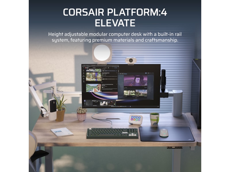 Corsair Platform:4 Elevate skrivebord (hvid/lyst træ) Gamingdesk