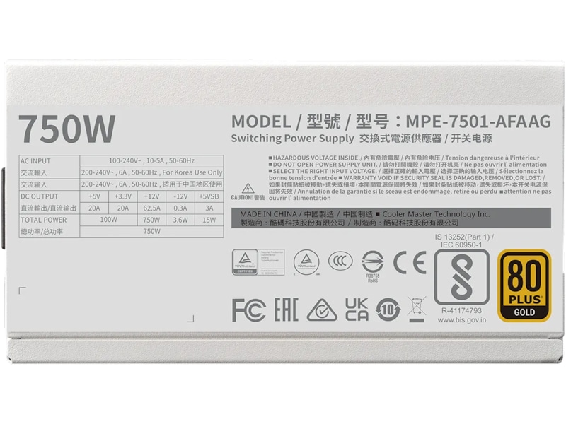 Cooler Master MWE Gold 750 V2 PSU (hvidt) Strømforsyninger