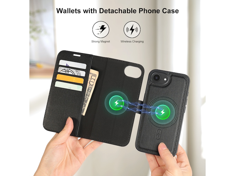 iiglo iPhone 17e / 16e 2-i-1 Wallet cover (sort) Mobilcover