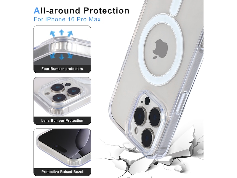 iiglo iPhone 16 Pro Max Magnetic Clear Case (gennemsigtig) Mobilcover
