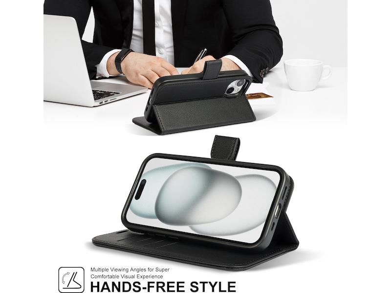 iiglo iPhone 15 2-i-1 Wallet cover (sort) Mobilcover