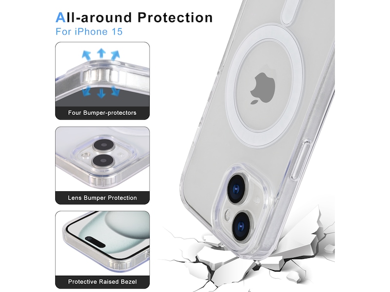 iiglo iPhone 15 Magnetic Silikone cover (gennemsigtig) Mobilcover